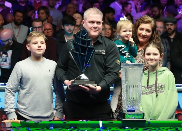 Robert Milkins Pictured With His Wife, Mary, And His Three Kids After Winning The Welsh Open