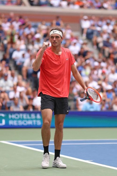 Taylor Fritz Pictured Celebrating After Winning A Point During The Ongoing US Open Tournament 