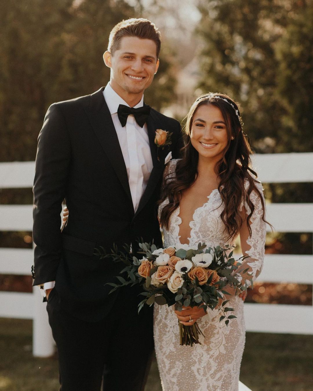 Corey Seager With His Wife During Their Wedding