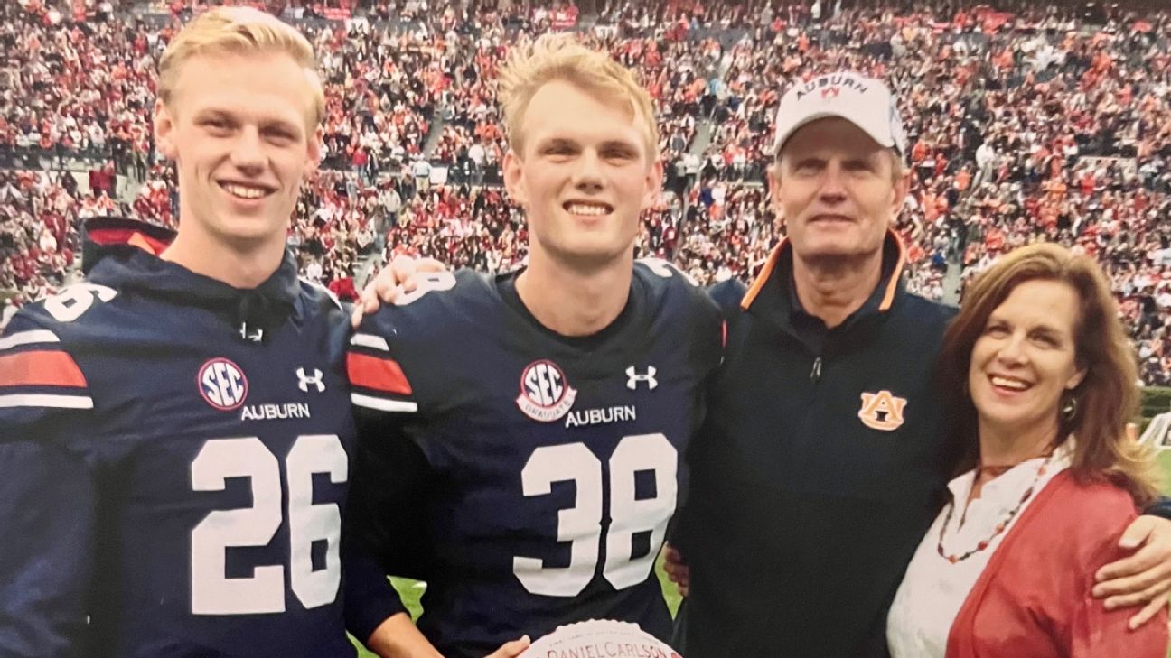 Daniel Carlson With His Parents, Hans Carlson And Jodie Carlson And Brother Anders Carlson