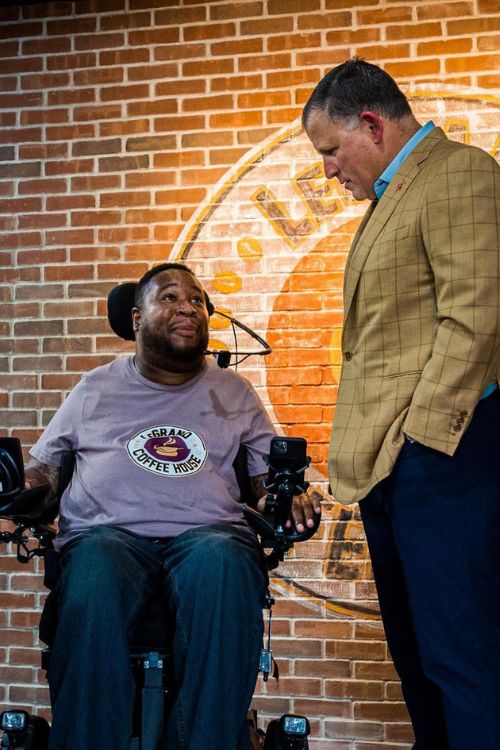Greg Schiano Talking To A Differently Abled Person In An Charity Event
