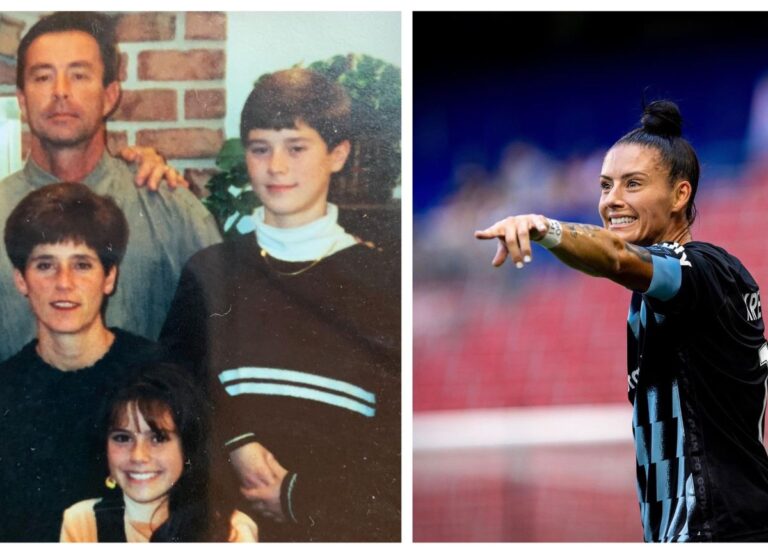 A Young Ali Krieger Pictured With Her Parents, Debbie And Ken, And Brother Kyle