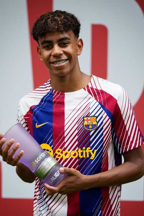 Lamine Yamal Pictured Holding The U23 Player Of The Month Trophy