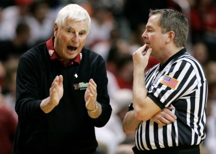 Bob Knight Arguing His Point With A Basketball Referee