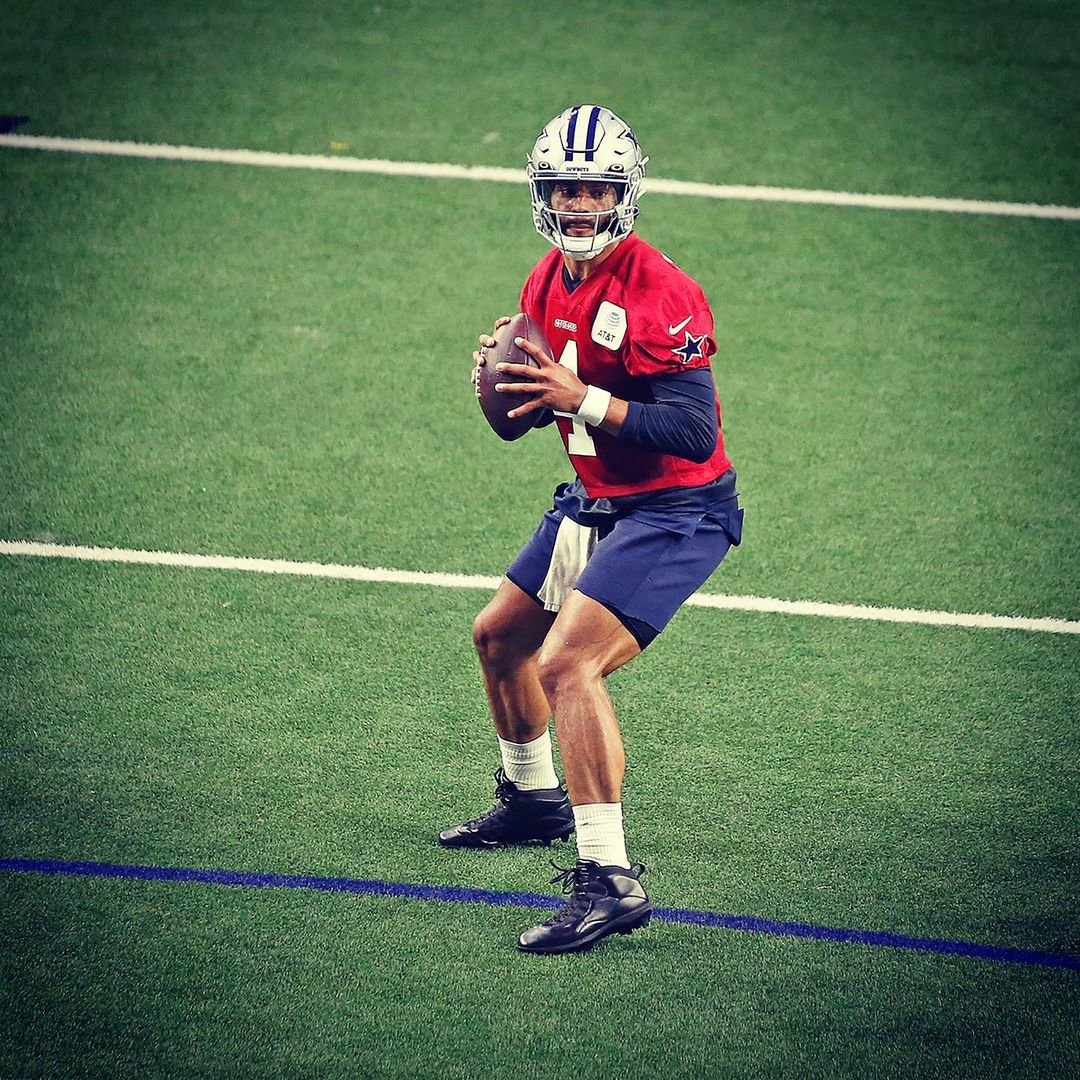 Dak Prescott Captured In Action Practice Session with the Dallas Cowboys Team