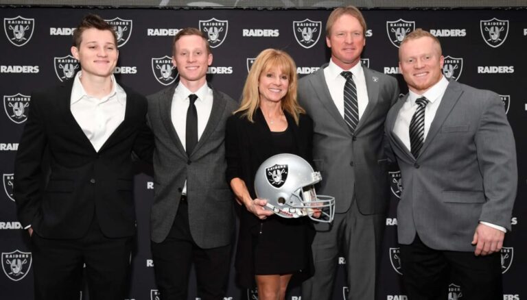 Jon Gruden With His Wife And Three Sons