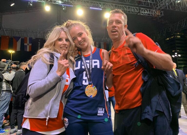 Hailey Van Lith Pictured With Her Mom, Jessica, And Dad, Corey Van Lith In 2019