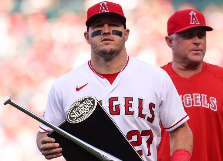 Mike Trout Pictured With His 9th Silver Slugger Award Earlier This Year