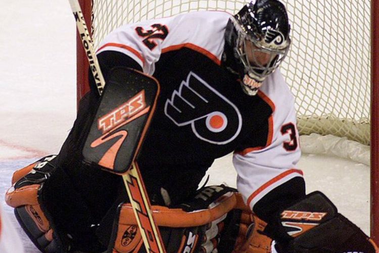 Roman Czechmanek Pictured Making A Save During His Time With The Flyers