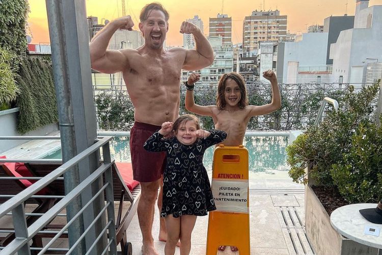 Tim Kennedy Pictured With His Two Kids Earlier This Year In August After Completing A Workout