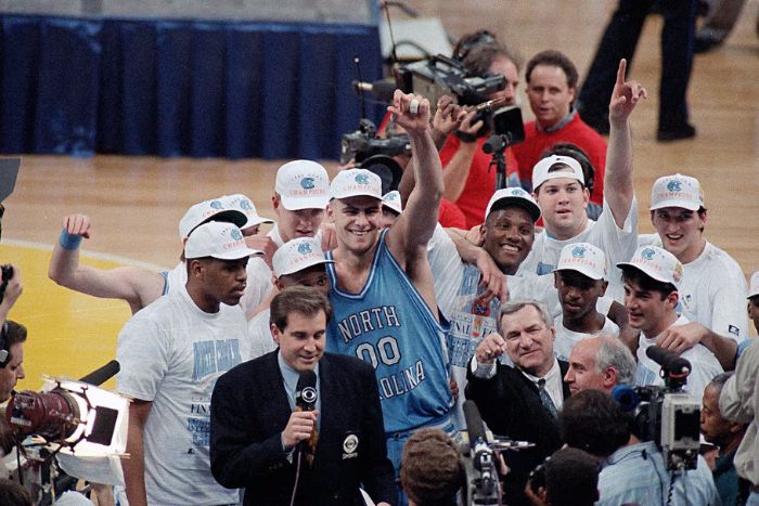 Eric Montross Celebrating The NCAA Final Four Championship Win In 1993