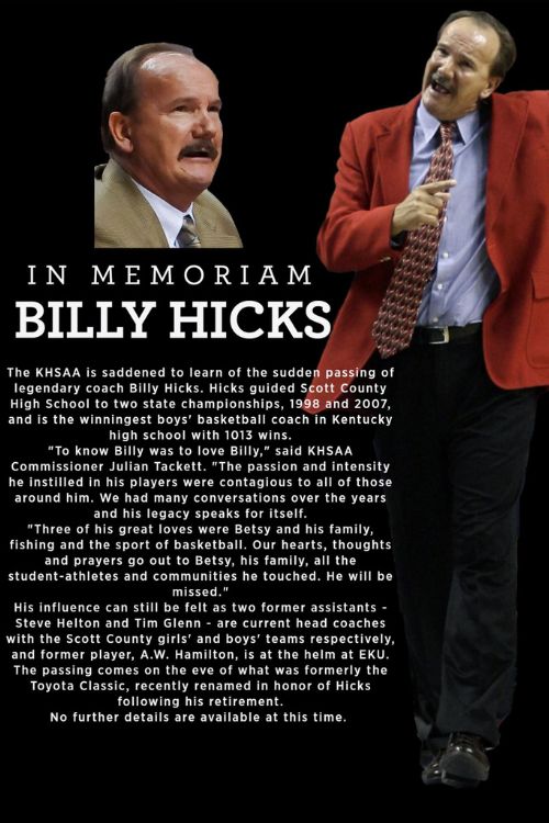 The Kentucky High School Athletic Association Mourns the Sudden Passing of Coach Billy Hicks