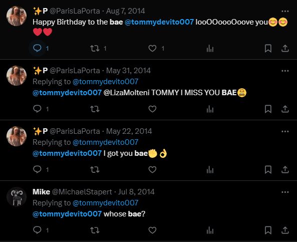 These Are Some Of The Tweets Shared Between Tommy Devito And Paris La Porta