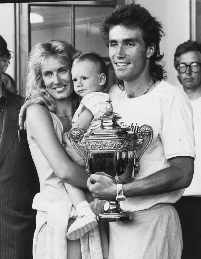Pat Cash Celebrating The 1987 Wimbledon Win With Anne-Britt Kristiansen And Son Daniel