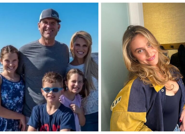 Jim Harbaugh Pictured With His Second Family On The Left, And On The Right Is His Eldest Daughter Grace Harbaugh