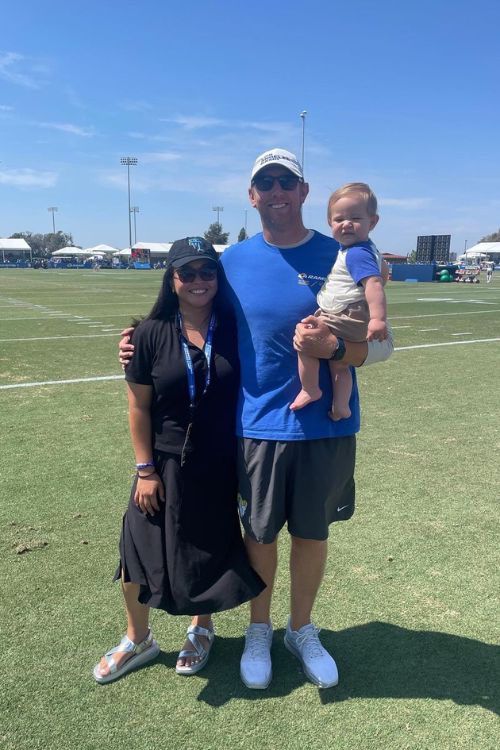 Liam And Ashley Coen Pictured With Their Son Jackson During LA Rams Spring Training 
