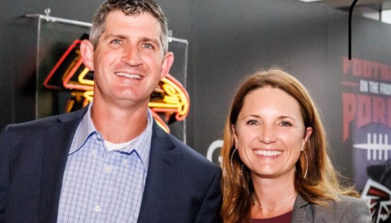 Sarah Hogan Pictured With Her Husband JP Hogan At A Falcons Event