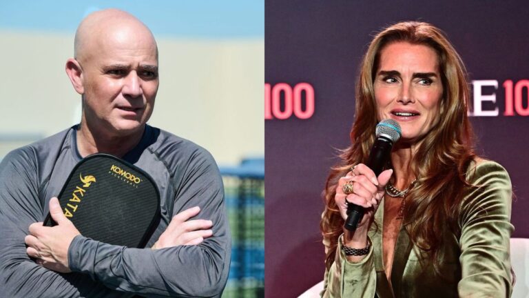 Andre Agassi and his ex-wife, Brooke Shields in two different frame