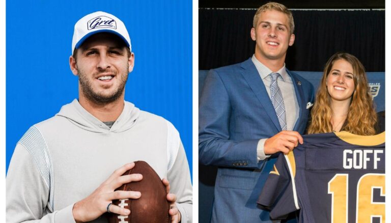 Jared Goff And His Sibling Lauren Goff On The Right In 2016 After Goff Was Drafted By The Rams, And On The Left, Present Day Jared With The Lions