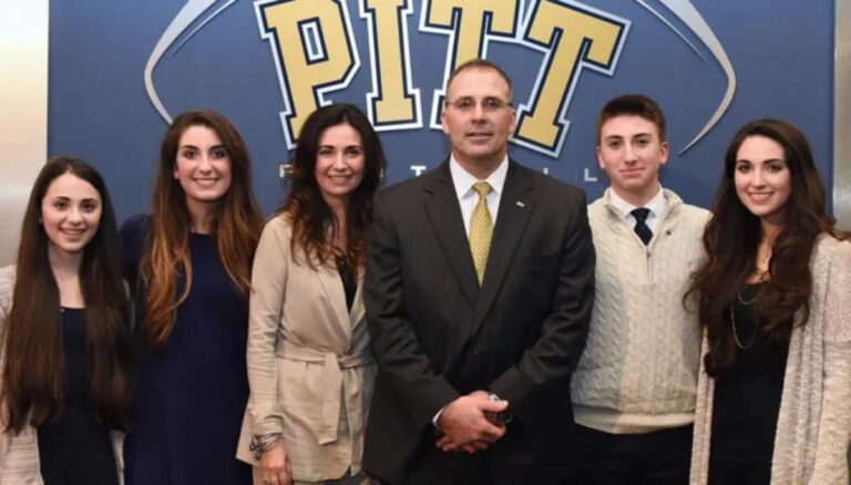 Pat Narduzzi with his wife, Donna, and their kids