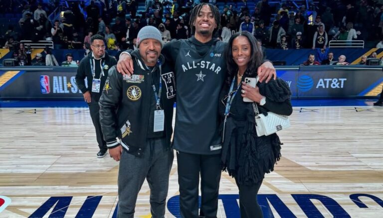 Philadelphia 76ers Guard Tyrese Maxey With His Parents Denyse And Tyrone Maxey At The NBA All-Star Weekend Event In February 2024