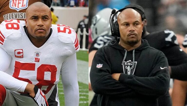 Antonio Pierce during his NFL career and as a head coach of Raiders