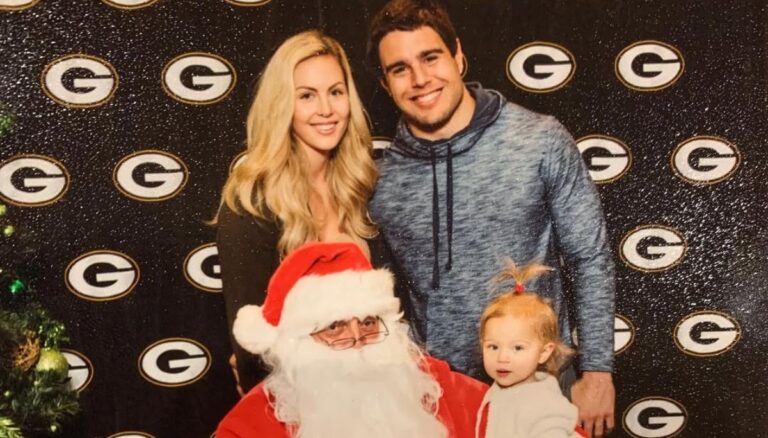 Former NFL Player Blake Martinez Pictured With His Wife Kristy Martinez And Their Daughter Kinsley Martinez In 2019 During The Green Bay Packers Christmas Celebration