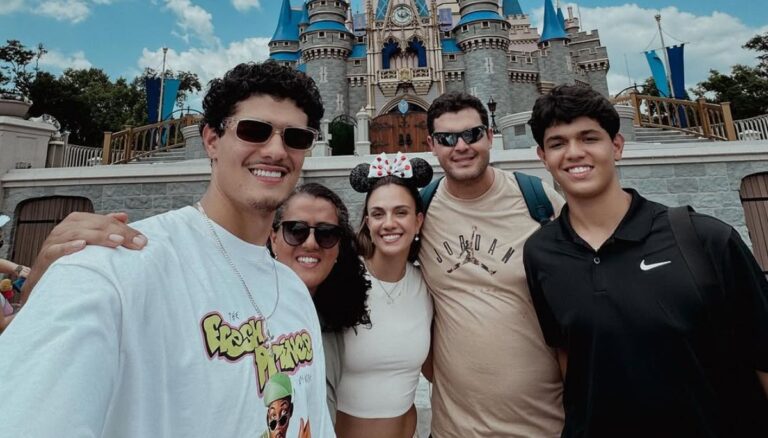 Golden State Warriors Power Forward Gui Santos Pictured With His Parents Deivisson And Luicineide Santos, His Brother Eduardo, And His Girlfriend, Julia Lawrenz At Paris Disneyland In August 2024