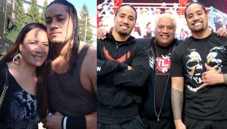 Jey Uso with his parents and twin brother Jimmy