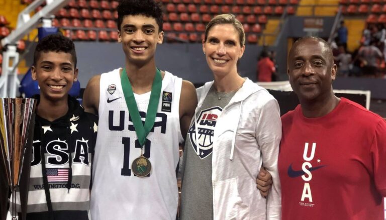 Max Christie with his brother and parents after winning gold medal
