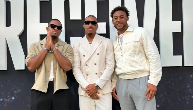 Minnesota Vikings Wide Receiver Justin Jefferon Pictured With His Two Brothers Jordan (R) And Rickey (L) At The Netflix Show Receiver Premiere
