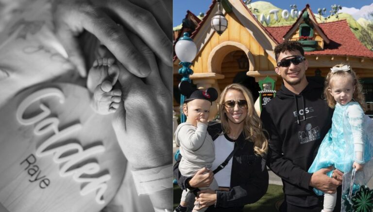Patrick Mahomes with his wife Brittany and two children Sterling and Bronze