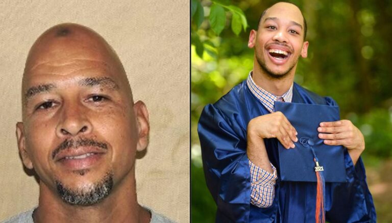 Rae Carruth after being released from prison and his son Chancellor during his high school graduation