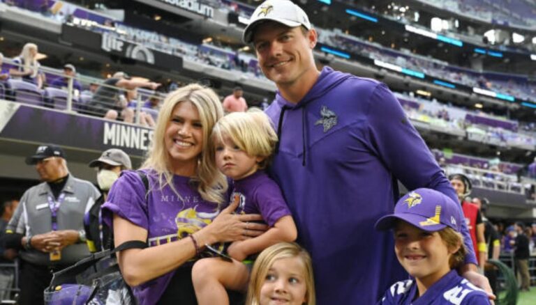 The Vikings Head Coach Kevin O'Connell Pictured With His Wife Leah O'Connell And Their Four Kids During The Pre-Season Game Against The 49ers On August 20, 2022