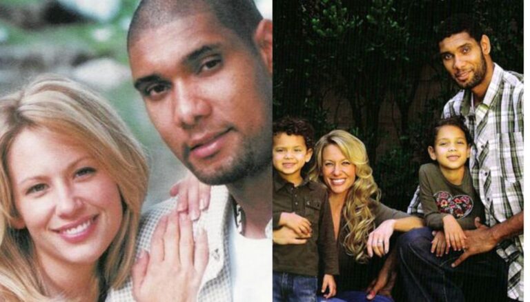 Tim Duncan with his former wife Amy Sherrill and their two children
