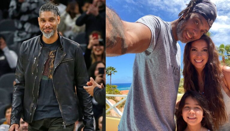 Tim Duncan with his girlfriend Vanessa and their daughter Quill