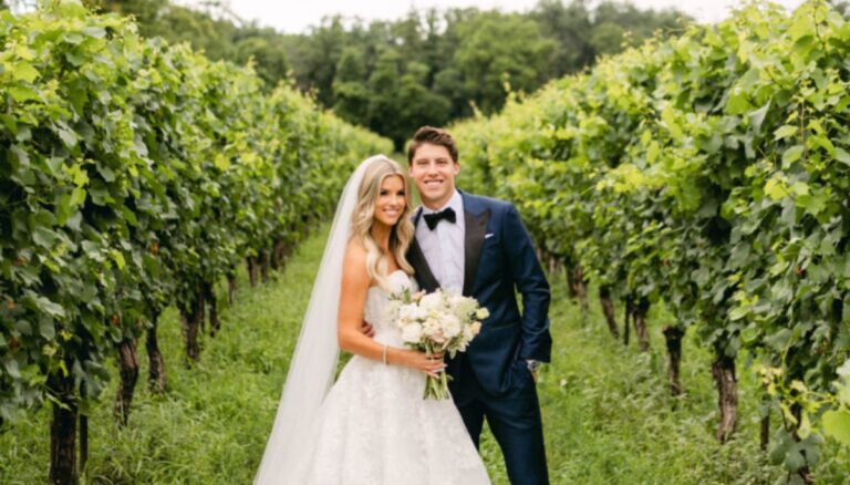 NHL star Mitch Marner and his wife Stephanie LaChance during their wedding