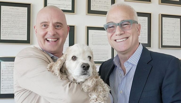 US Figure Skater Brian Boitano With His Husband To Be Franc D'Ambrosio And Their Pet Dog Hunter At UC Davis Medical Research Center In May 2024