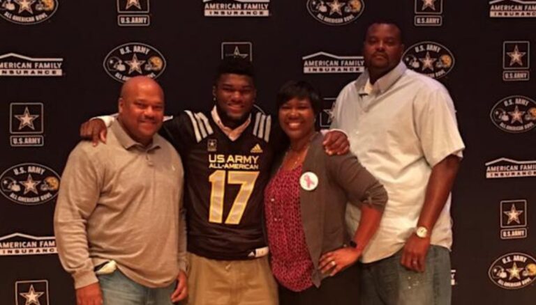 Cam Akers with his parents Conni Akers and Angela Michael Neal