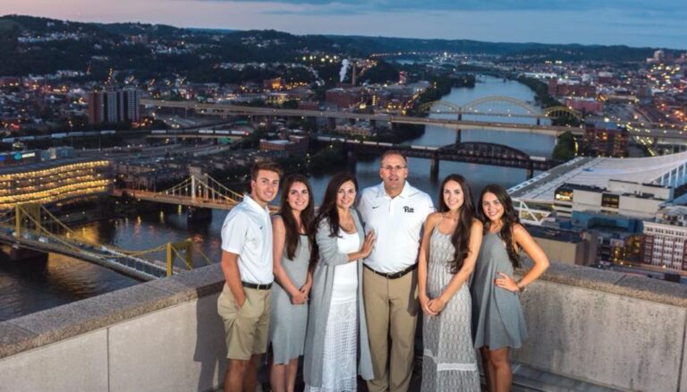 Pittsburgh Panthers' head football coach Pat Narduzzi with his wife Donna and four kids