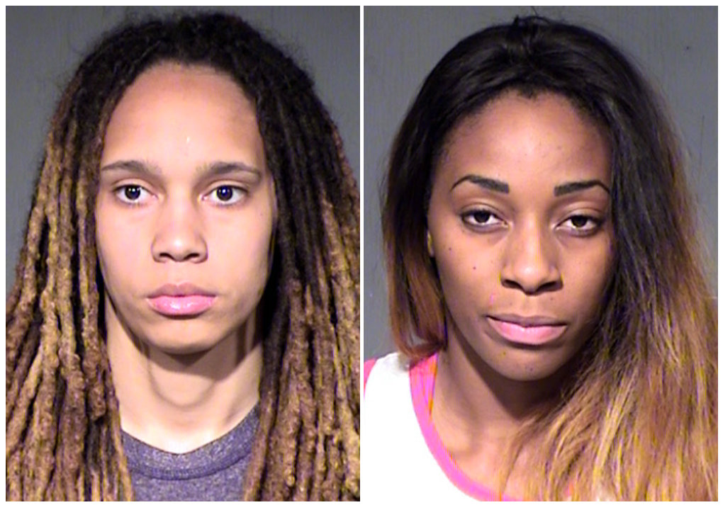 Booking photos of W.N.B.A. players Brittney Griner and Glory Johnson