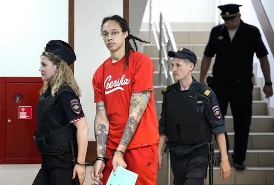 WNBA star Brittney Griner taken to a courtroom for a hearing in Khimki