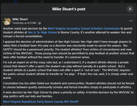 Mike Stuart Facebook Post