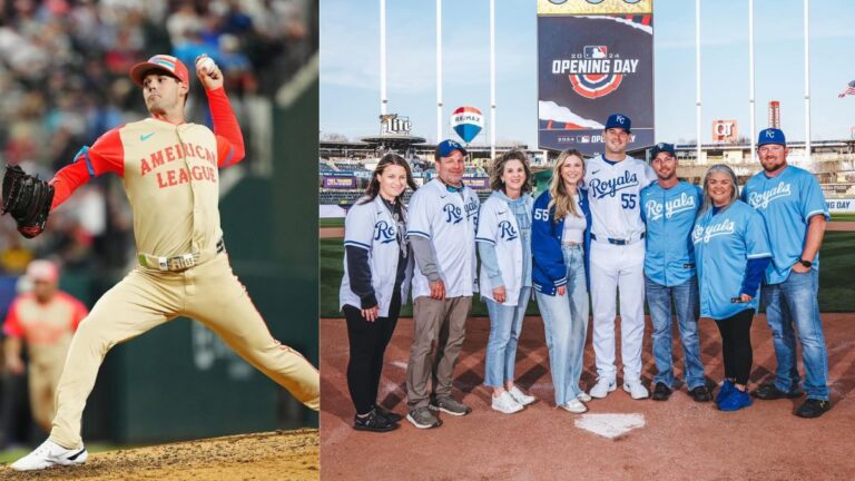 A picture of Cole Ragans with his family in the stadium.