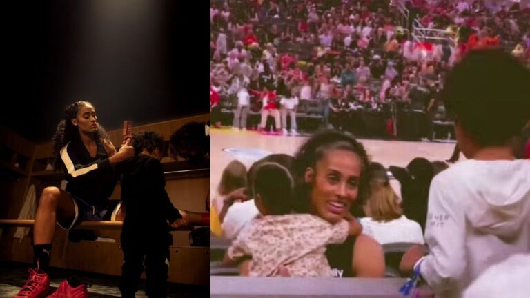 Skylar Diggins with her kids in the arena.