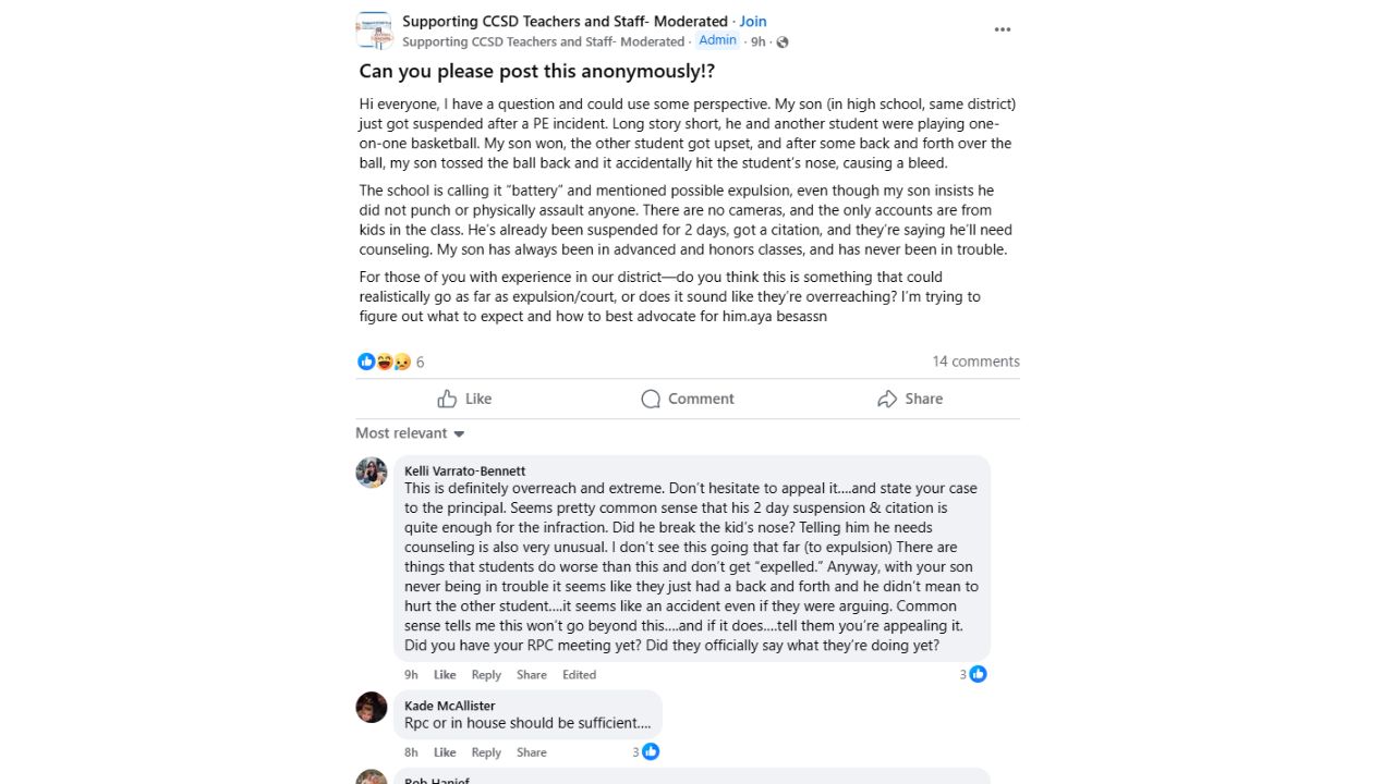 CCSD Parent Speaks Out After Son Suspended for Two Days Following PE ...