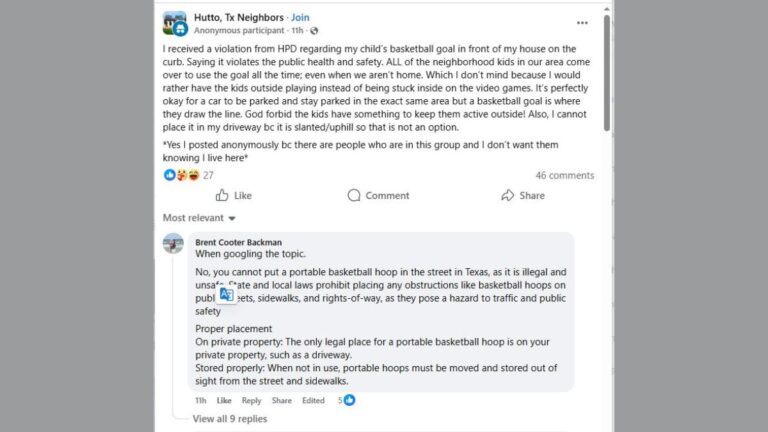 Hutto basketball hoop violation
