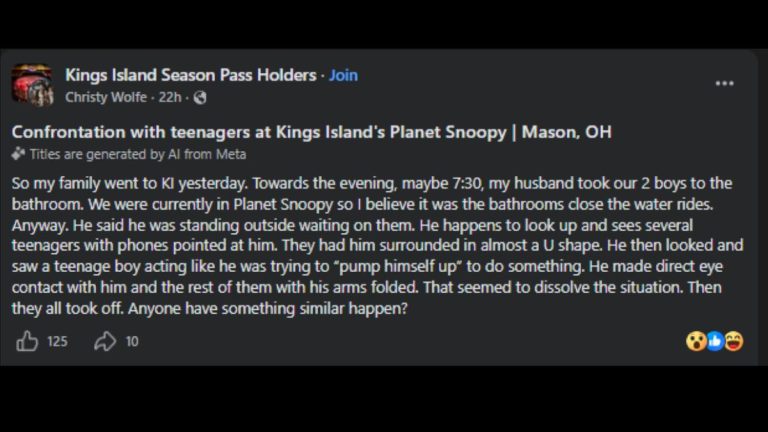 Mason, OH: Family Says Group of Teens Surrounded Father, Filmed Him at Kings Island’s Planet Snoopy